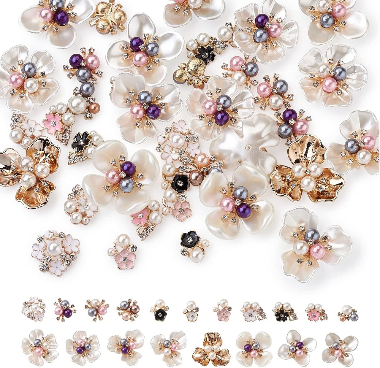38pcs Rhinestone Pearl Flower Cabochons – Mixed Colors Flatback Faux Pearl Buttons for DIY Jewelry, Hair Accessories, Brooches, Crafts & Home Decor